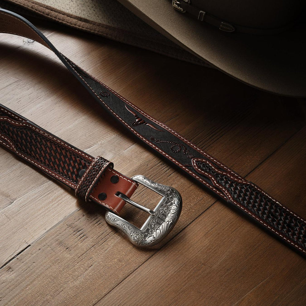 Men Belts | Stetson Western Icons Tooled Belt Cognac