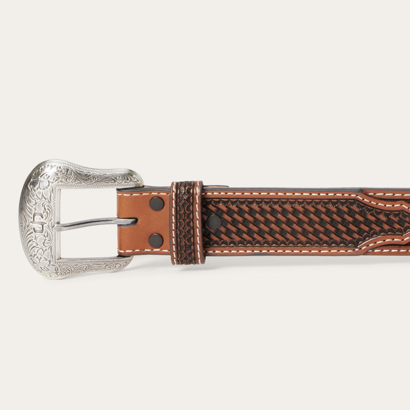 Men Belts | Stetson Western Icons Tooled Belt Cognac