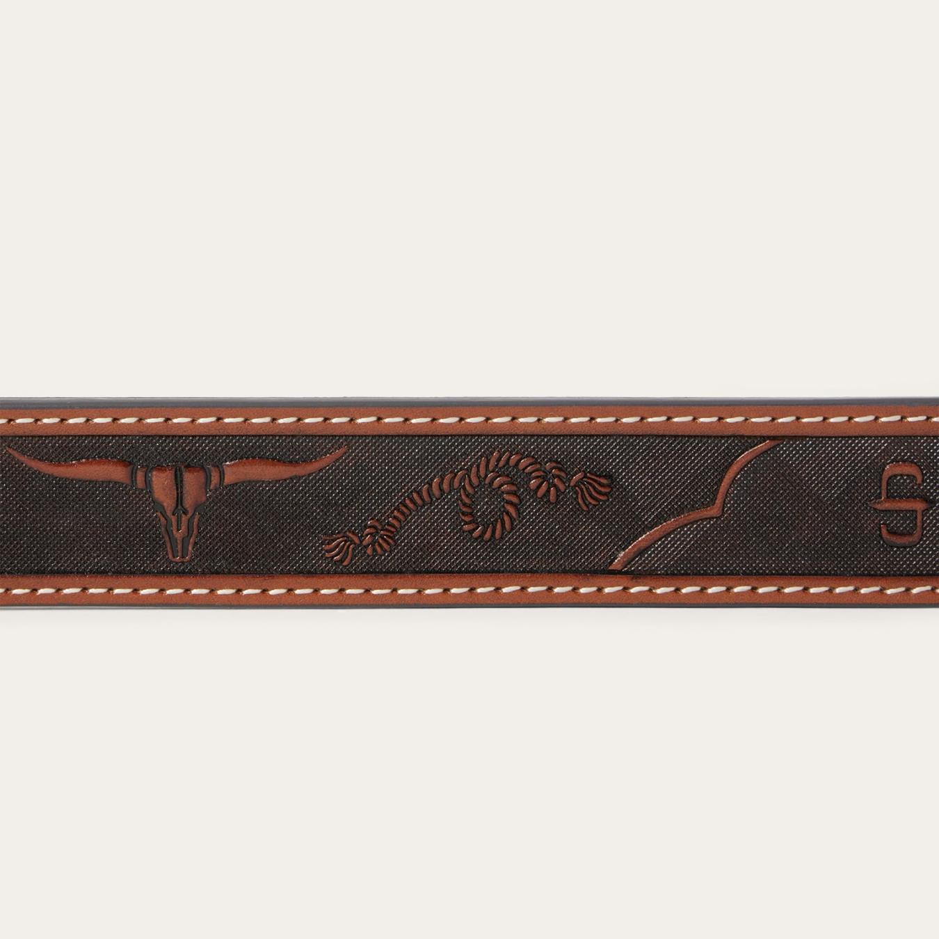 Men Belts | Stetson Western Icons Tooled Belt Cognac