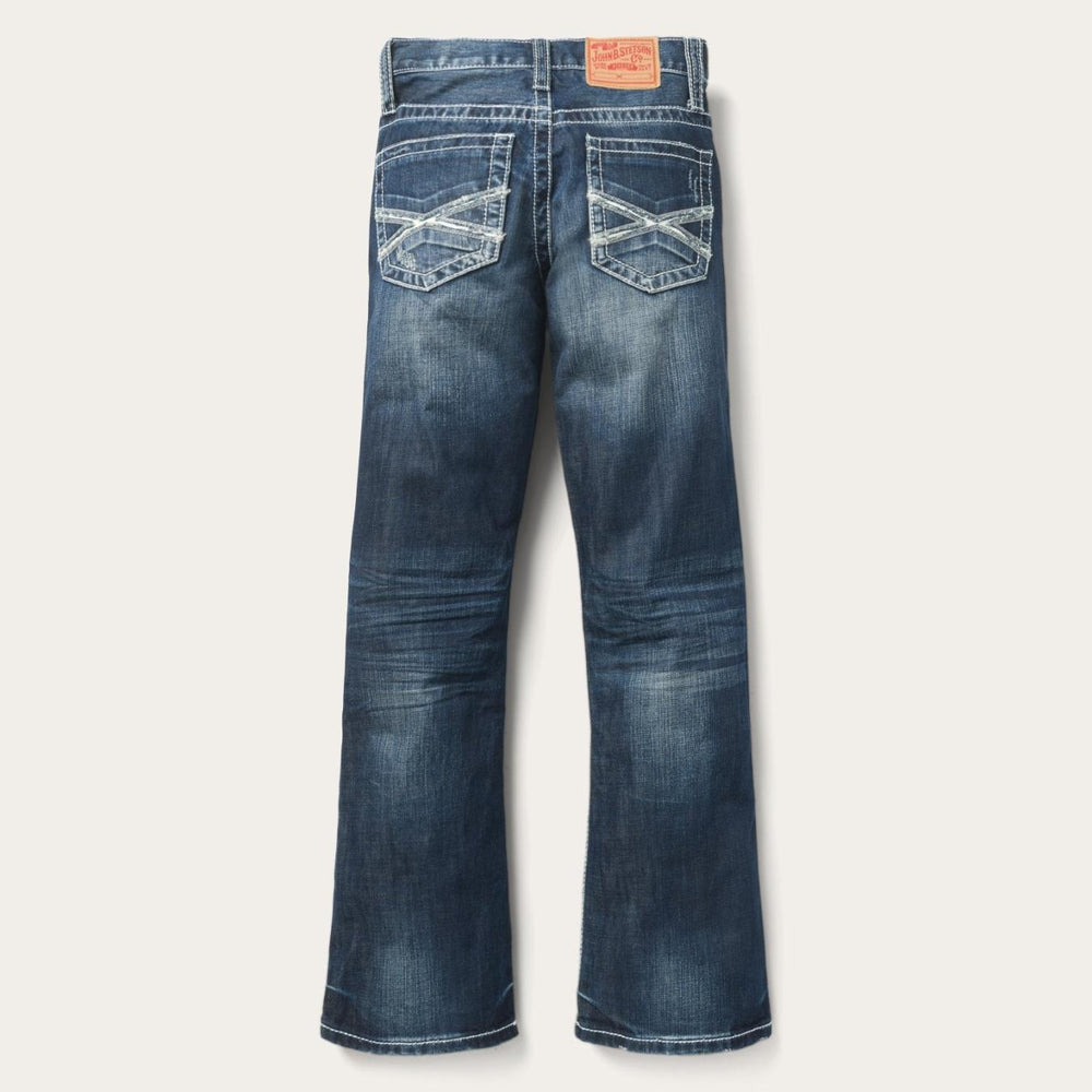 Men Boot Cut | Stetson 1014 Fit Destructed Medium Wash Jeans Blue