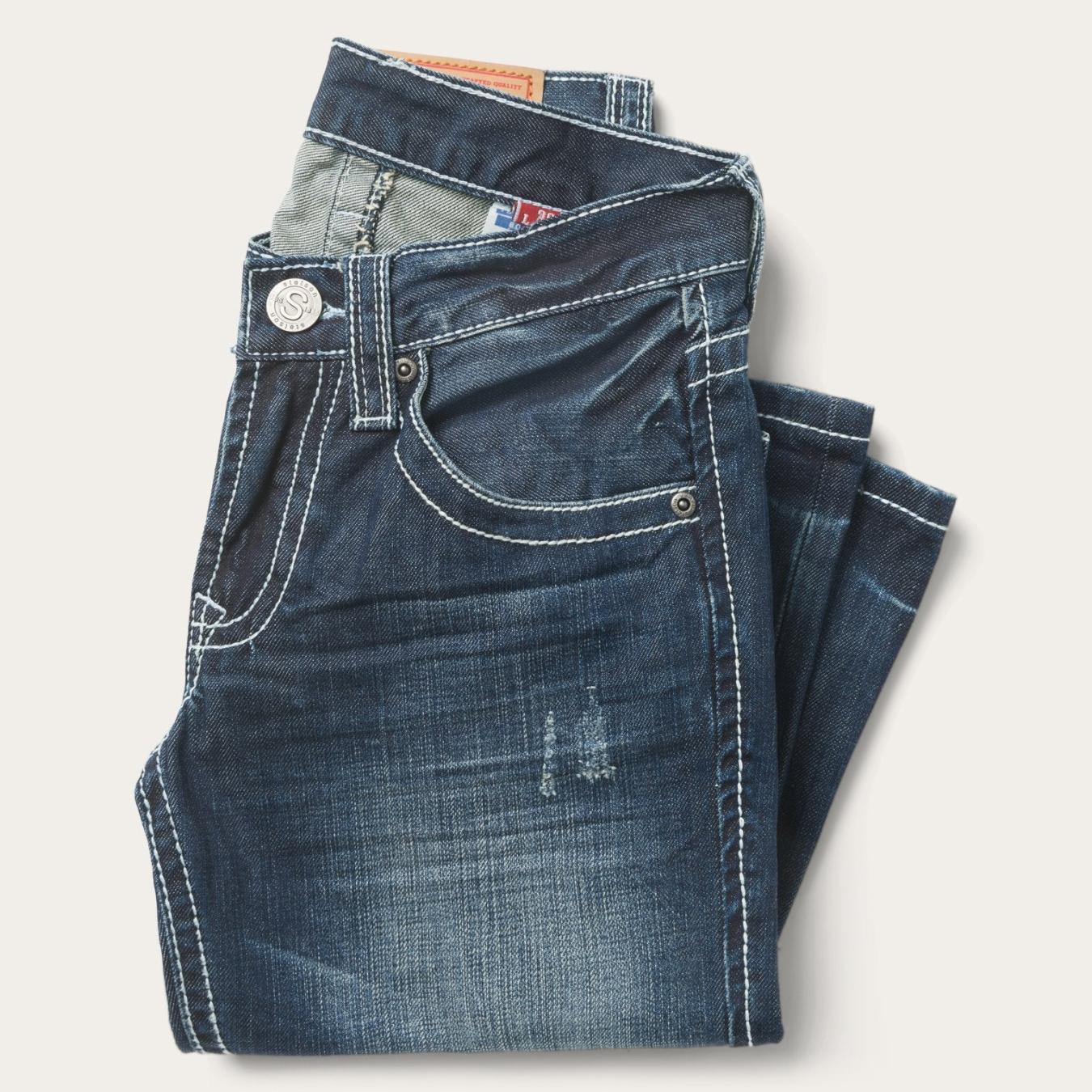 Men Boot Cut | Stetson 1014 Fit Destructed Medium Wash Jeans Blue