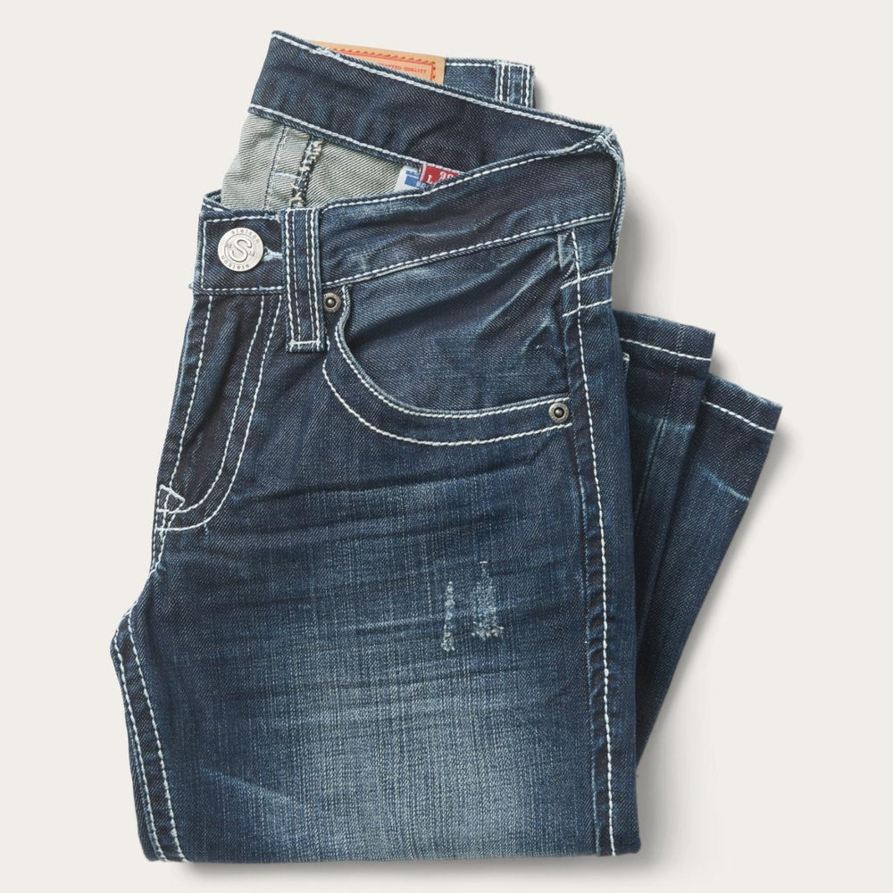 Men Boot Cut | Stetson 1014 Fit Destructed Medium Wash Jeans Blue