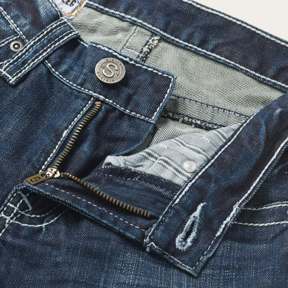 Men Boot Cut | Stetson 1014 Fit Destructed Medium Wash Jeans Blue