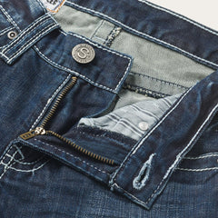 Men Boot Cut | Stetson 1014 Fit Destructed Medium Wash Jeans Blue