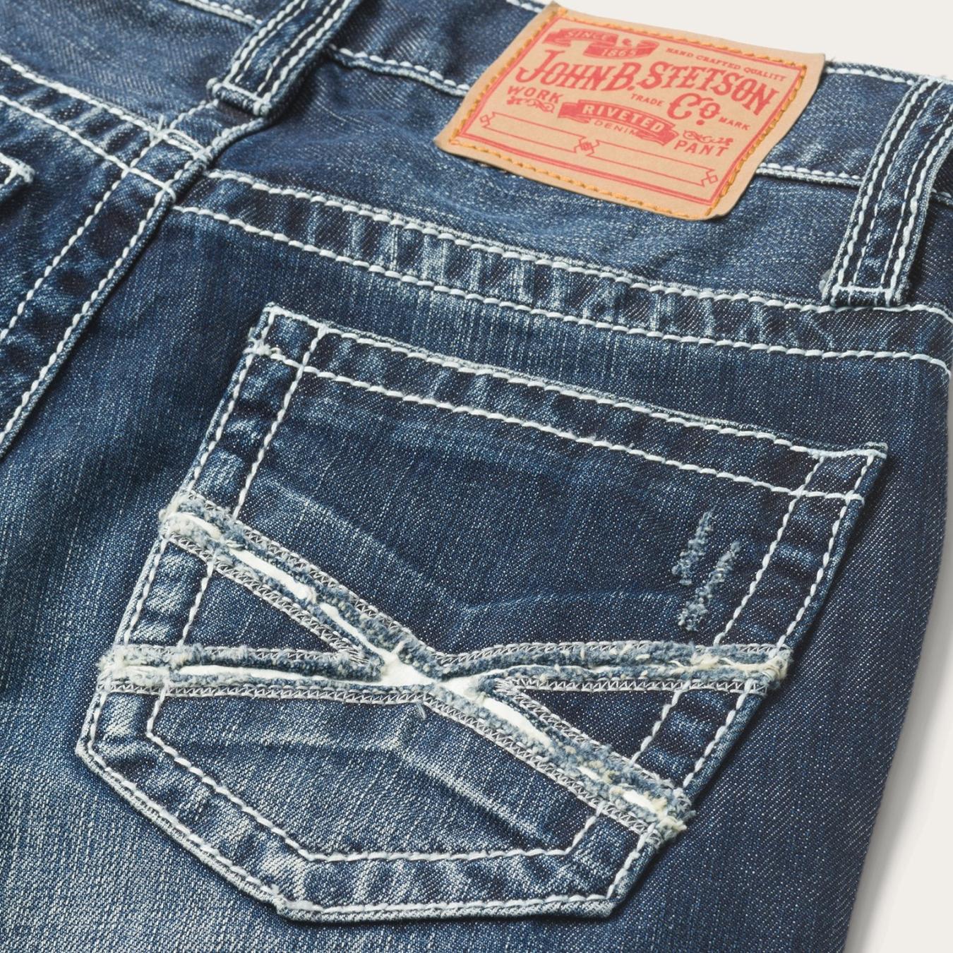 Men Boot Cut | Stetson 1014 Fit Destructed Medium Wash Jeans Blue