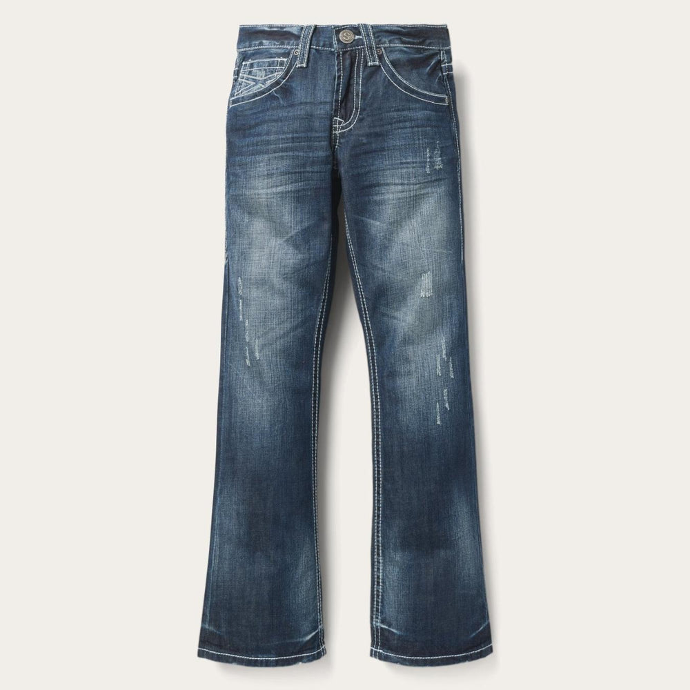 Men Boot Cut | Stetson 1014 Fit Destructed Medium Wash Jeans Blue