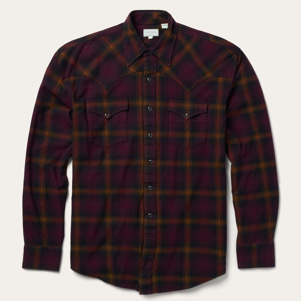 Men Classic Cut | Stetson Black Wine Plaid Flannel Western Shirt Wine