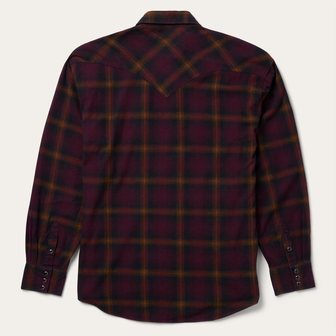 Men Classic Cut | Stetson Black Wine Plaid Flannel Western Shirt Wine