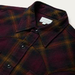 Men Classic Cut | Stetson Black Wine Plaid Flannel Western Shirt Wine