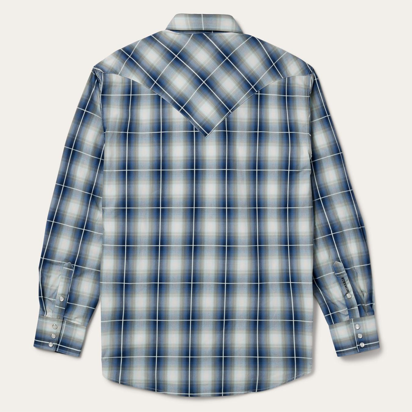 Men Classic Cut | Stetson Crystal Plaid Western Shirt Blue