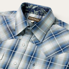 Men Classic Cut | Stetson Crystal Plaid Western Shirt Blue