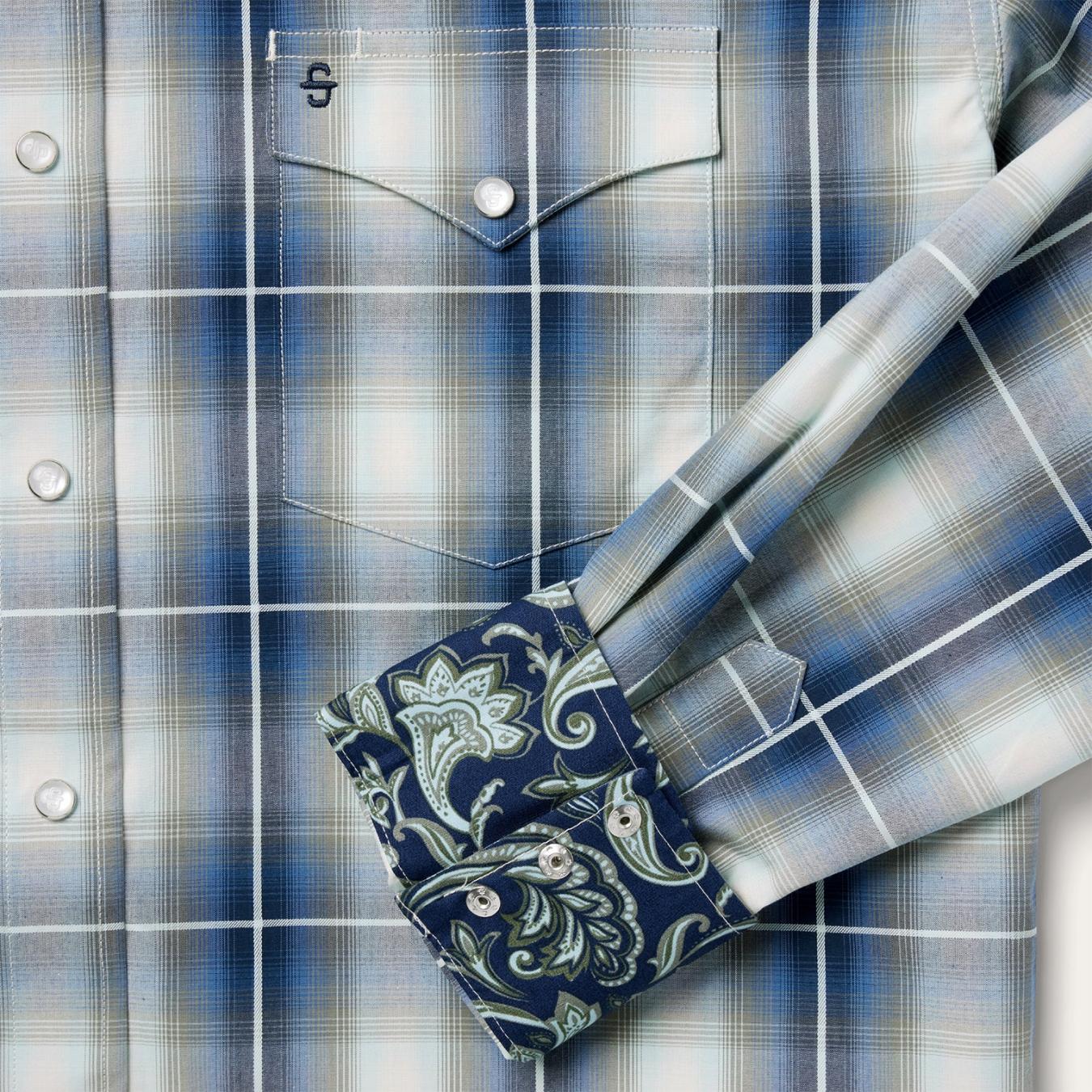Men Classic Cut | Stetson Crystal Plaid Western Shirt Blue