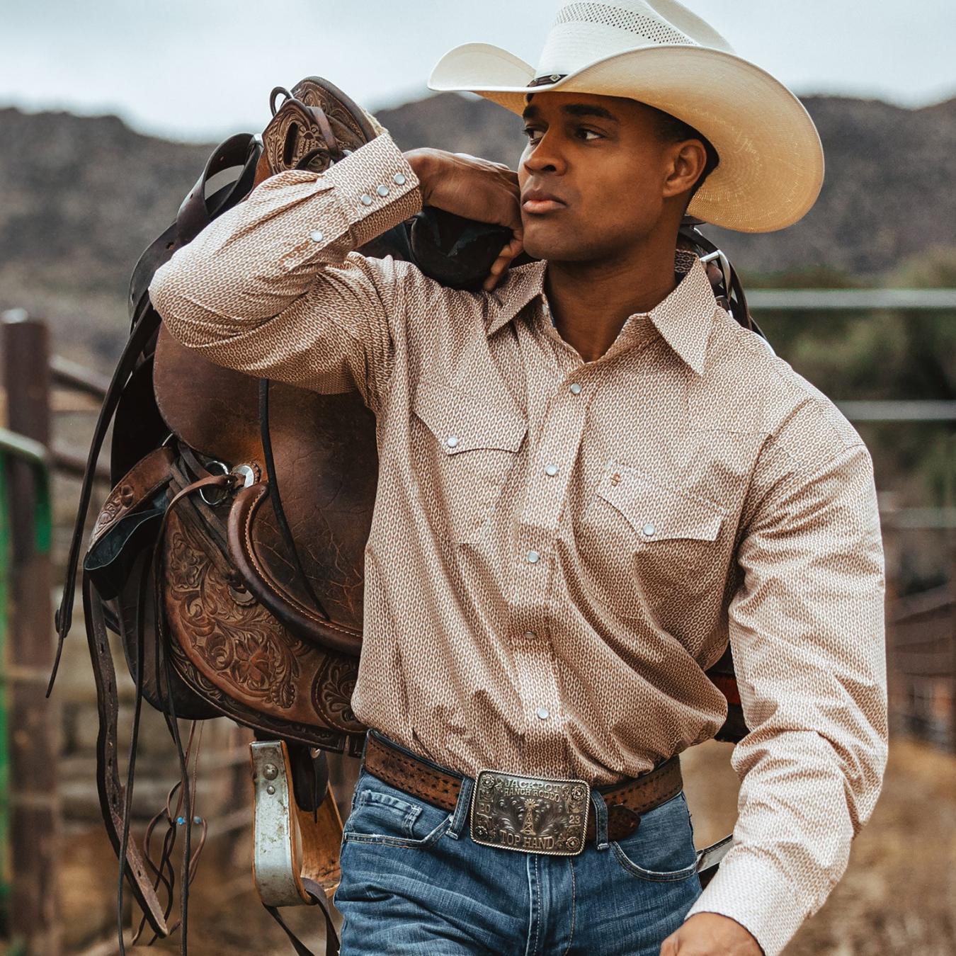 Men Classic Cut | Stetson Diamond Print Western Shirt Orange