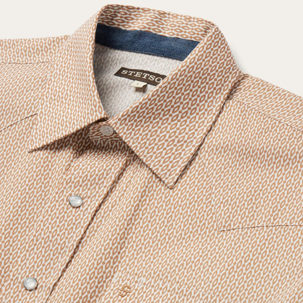 Men Classic Cut | Stetson Diamond Print Western Shirt Orange