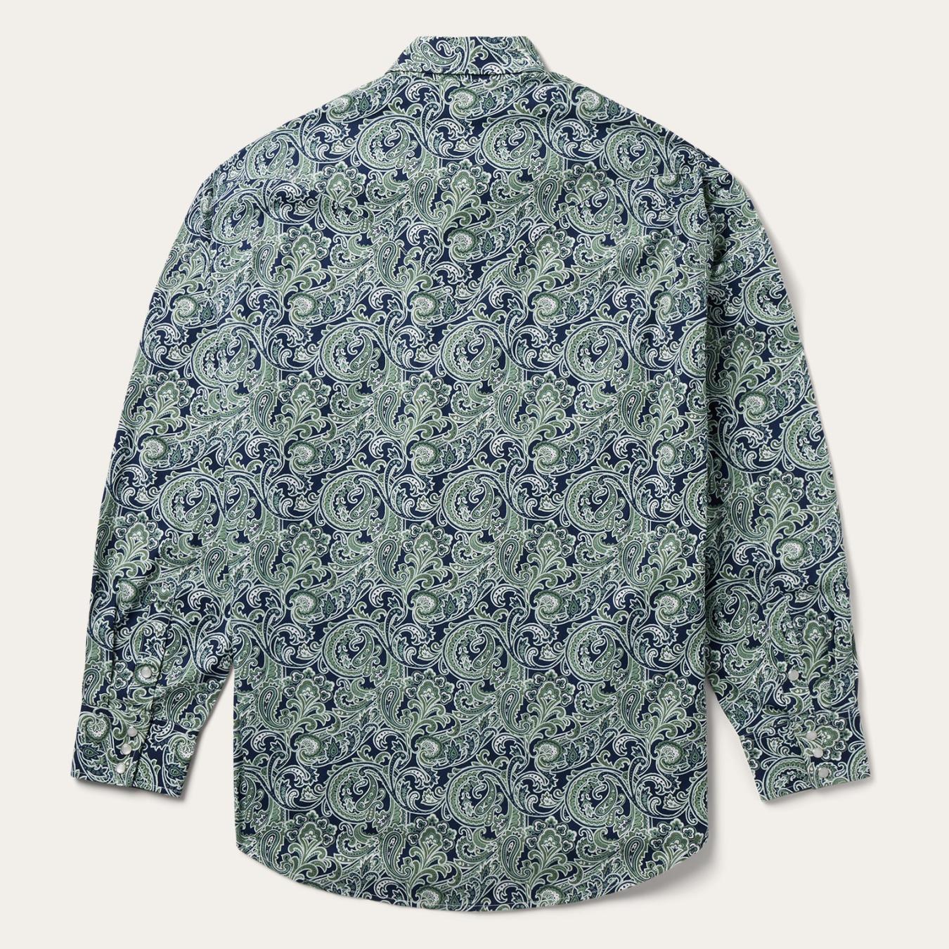 Men Classic Cut | Stetson Greenspring Paisley Print Western Shirt Blue