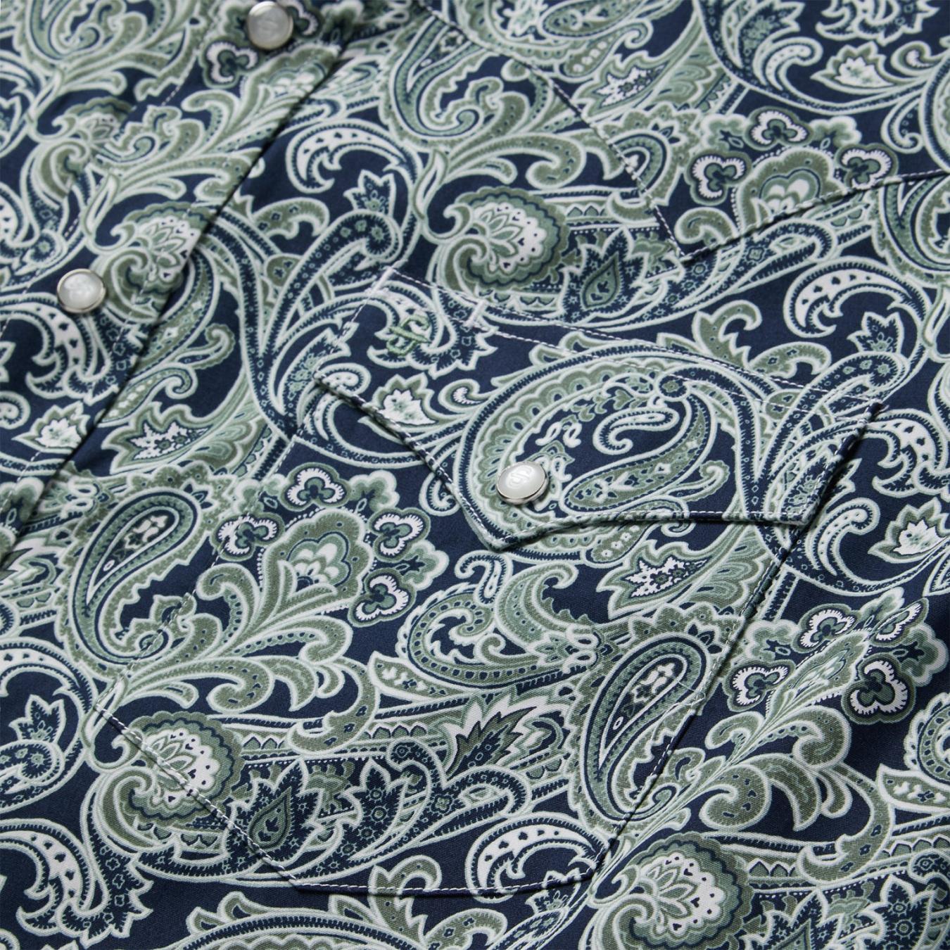 Men Classic Cut | Stetson Greenspring Paisley Print Western Shirt Blue