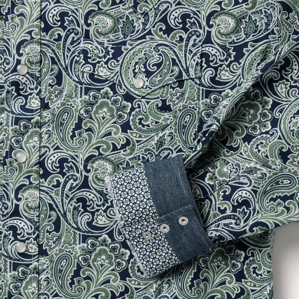 Men Classic Cut | Stetson Greenspring Paisley Print Western Shirt Blue