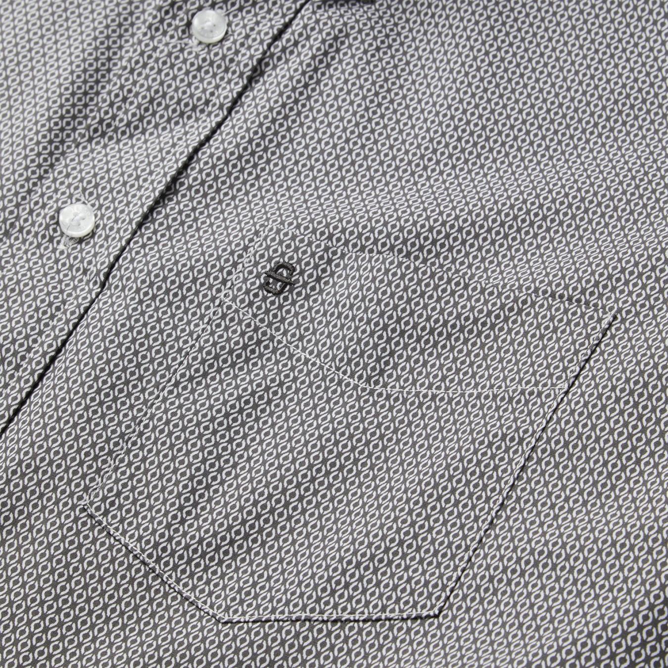 Men Classic Cut | Stetson Grey Geo Print Button Front Shirt Grey