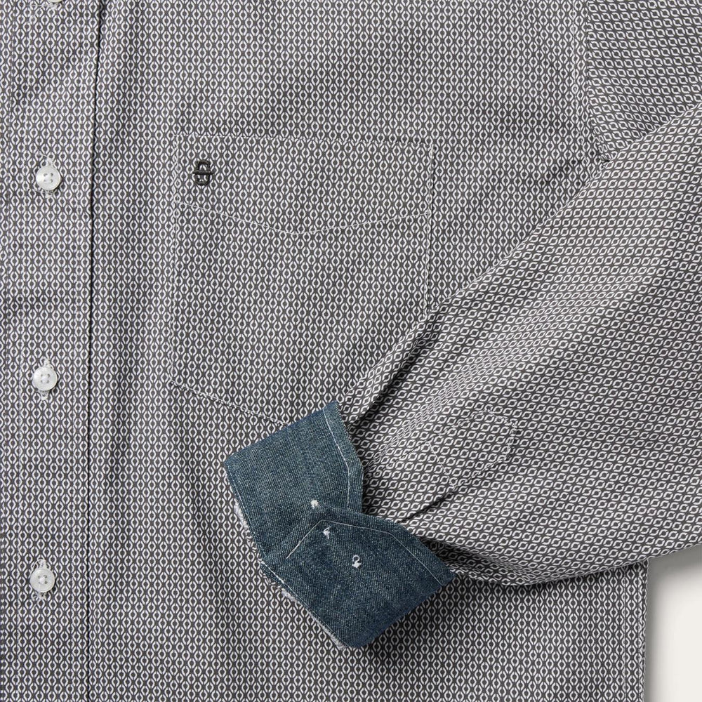 Men Classic Cut | Stetson Grey Geo Print Button Front Shirt Grey