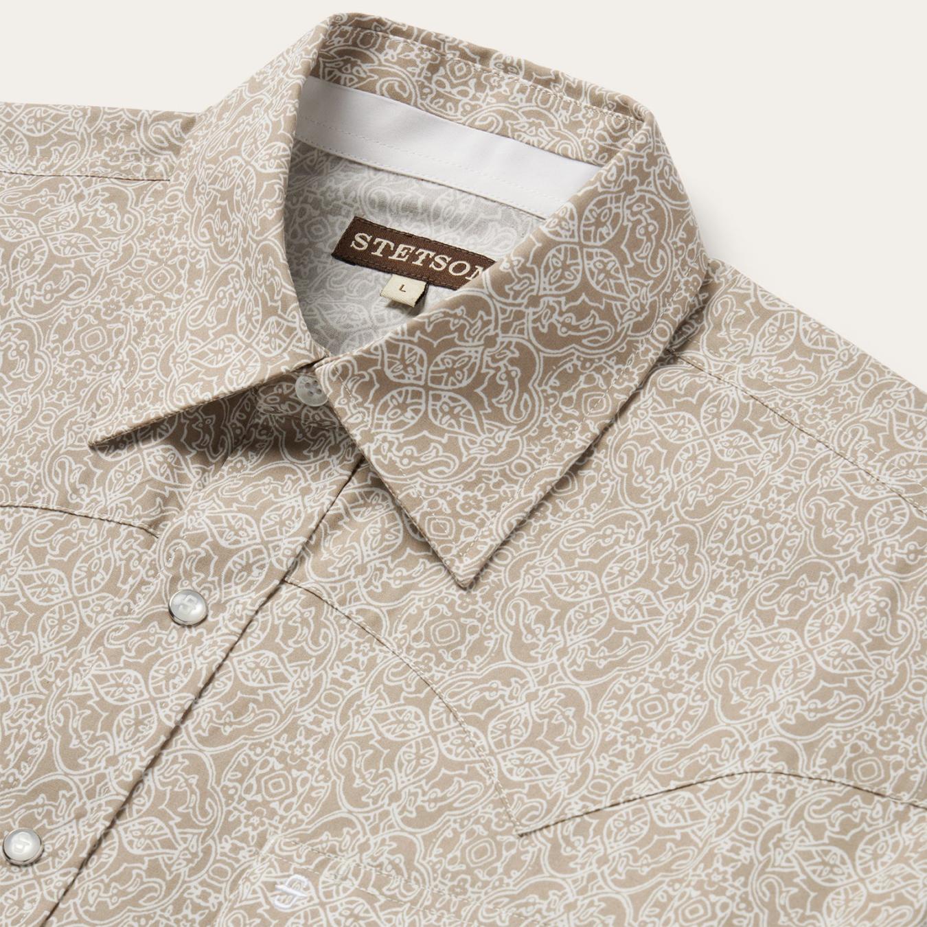 Men Classic Cut | Stetson Medallion Print Western Shirt Brown