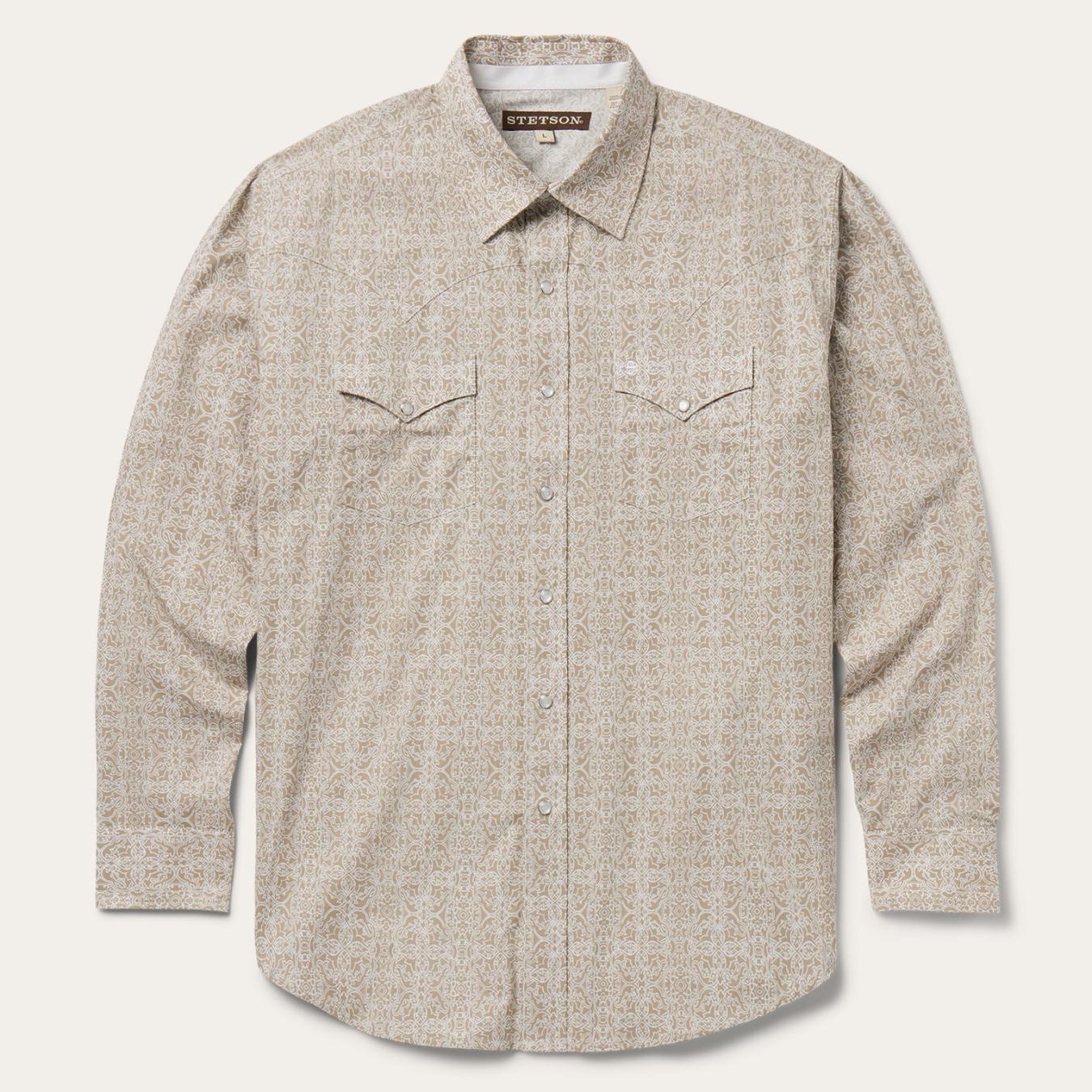 Men Classic Cut | Stetson Medallion Print Western Shirt Brown