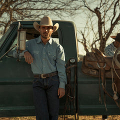 Men Classic Cut | Stetson Micro Print Western Shirt Blue