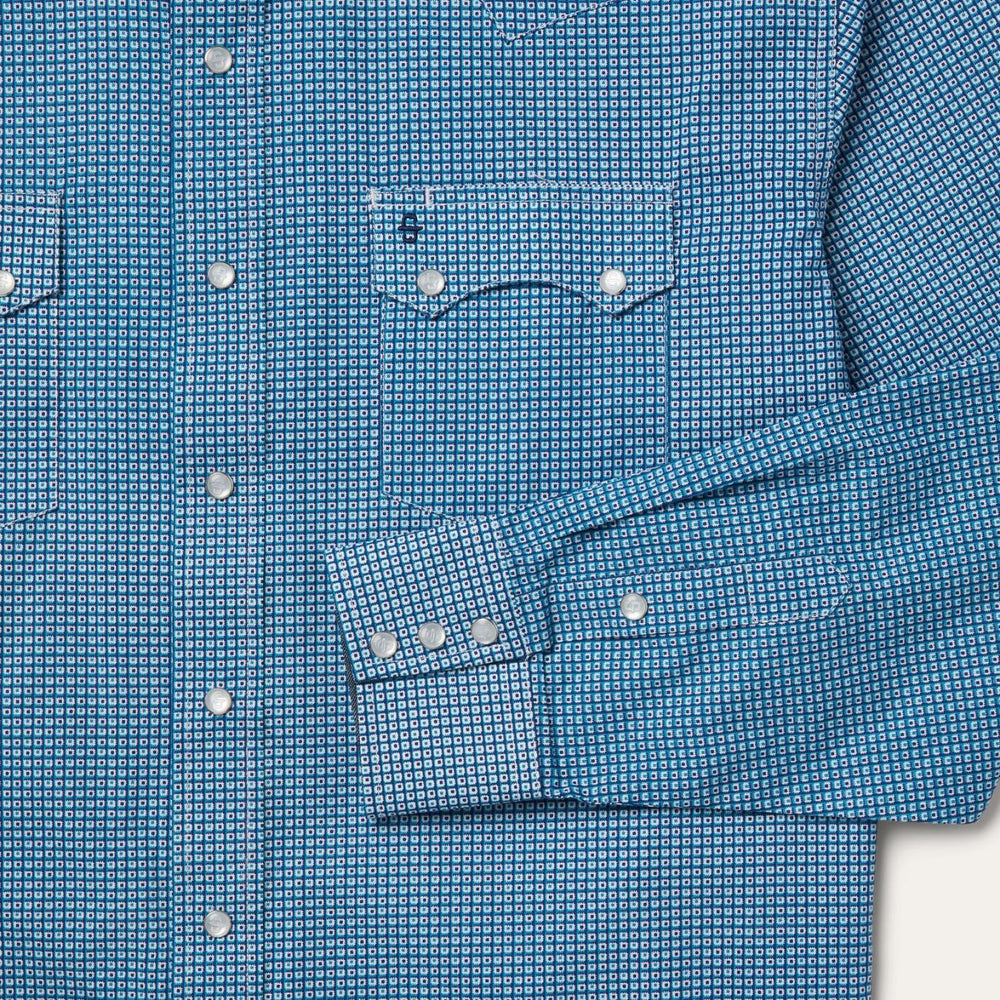 Men Classic Cut | Stetson Micro Print Western Shirt Blue