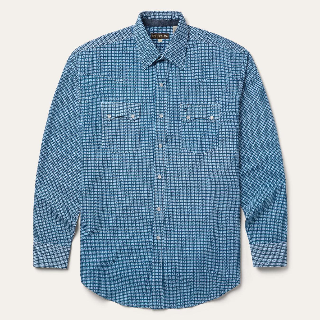 Men Classic Cut | Stetson Micro Print Western Shirt Blue