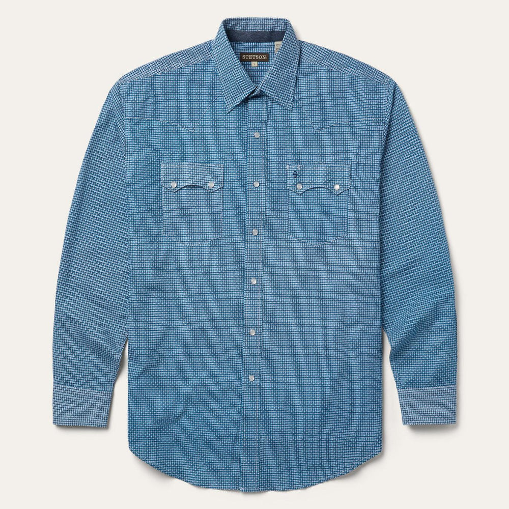 Men Classic Cut | Stetson Micro Print Western Shirt Blue