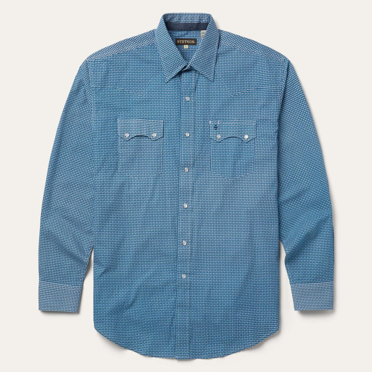 Men Classic Cut | Stetson Micro Print Western Shirt Blue