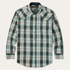 Men Classic Cut | Stetson Olive Ombre Plaid Western Shirt Green