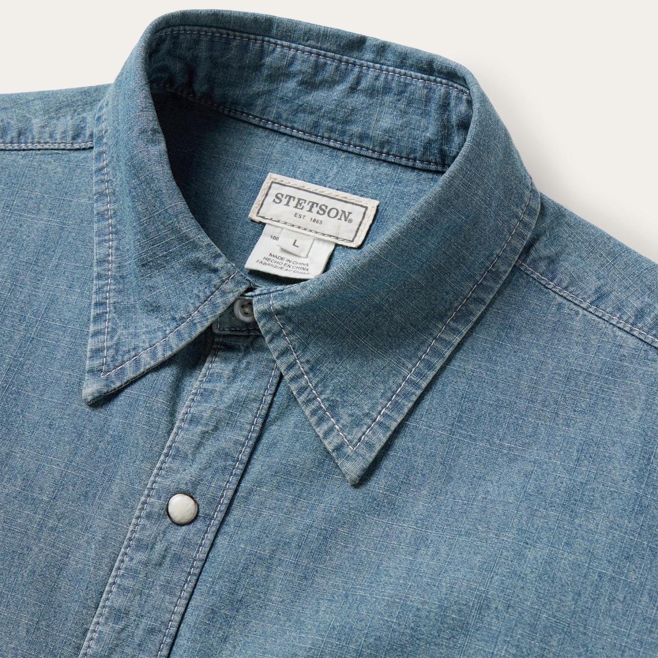 Men Denim Shirts | Stetson Chambray Denim Shirt Blue