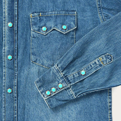 Men Denim Shirts | Stetson Turquoise Snap Western Denim Shirt Blue