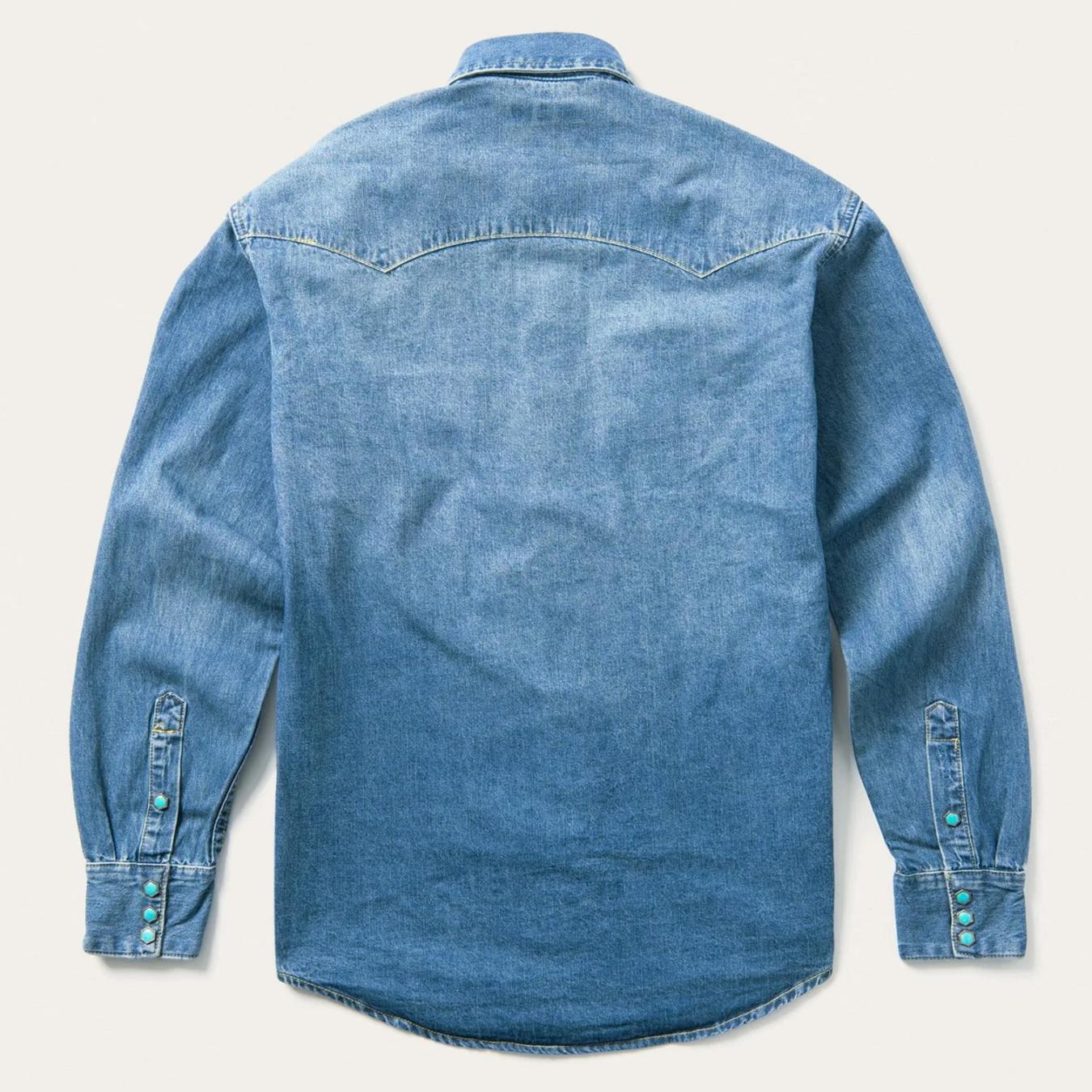 Men Denim Shirts | Stetson Turquoise Snap Western Denim Shirt Blue