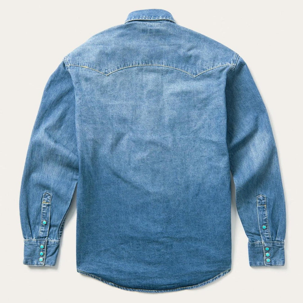 Men Denim Shirts | Stetson Turquoise Snap Western Denim Shirt Blue