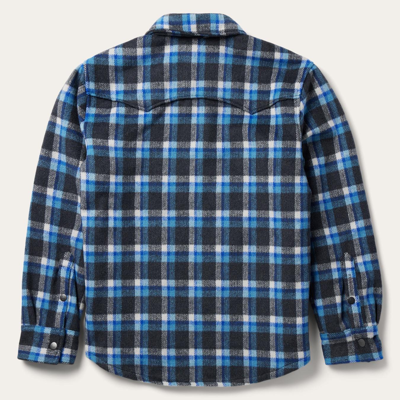 Men Flannel Shirts | Stetson Blue Plaid Quilted Shirt Jacket Blue