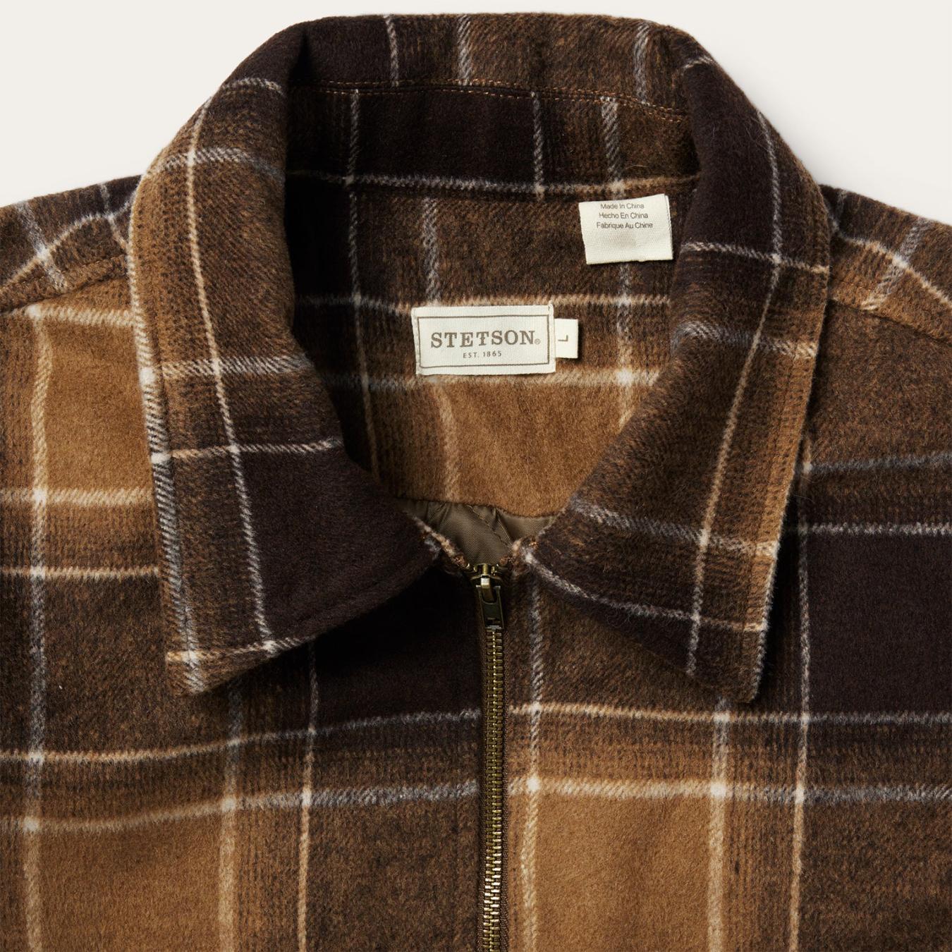 Men Flannel Shirts | Stetson Brown Plaid Western Coat Brown