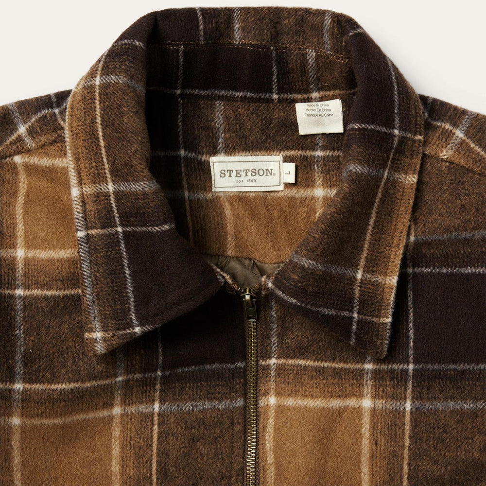 Men Flannel Shirts | Stetson Brown Plaid Western Coat Brown