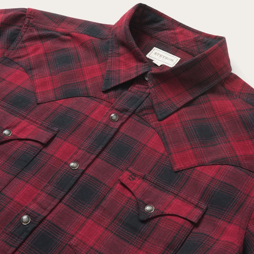 Men Flannel Shirts | Stetson Brushed Twill Plaid Shirt Black