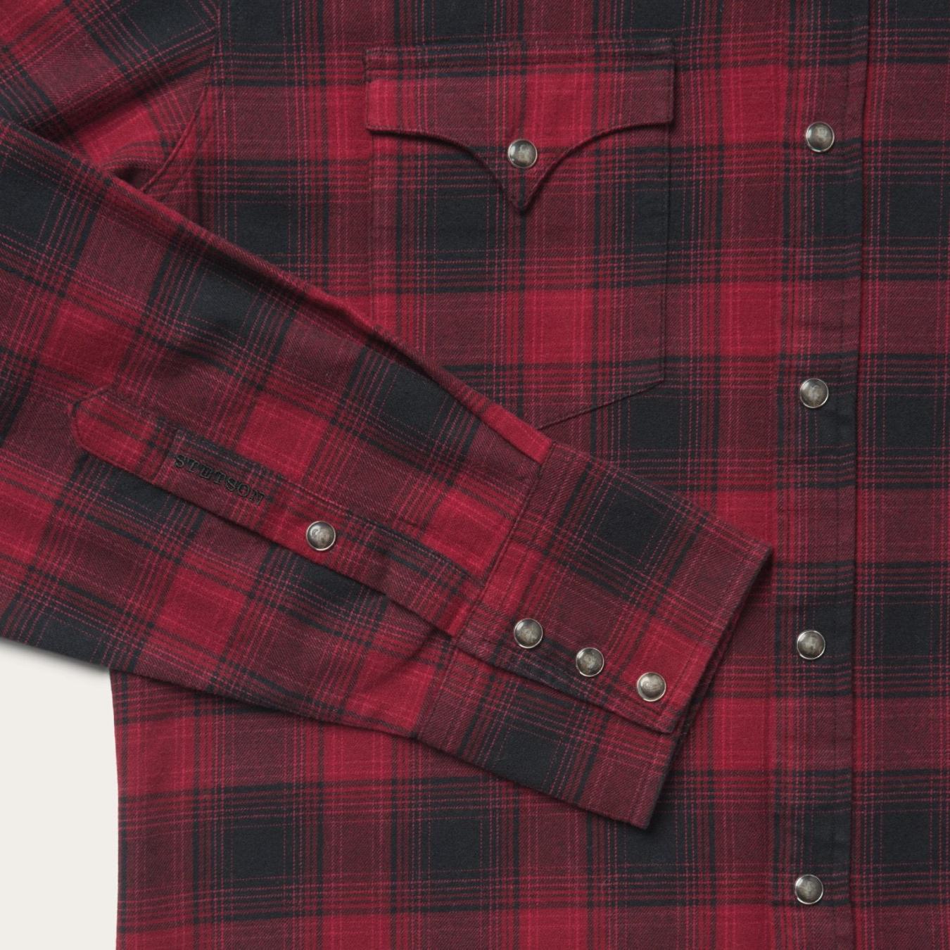 Men Flannel Shirts | Stetson Brushed Twill Plaid Shirt Black