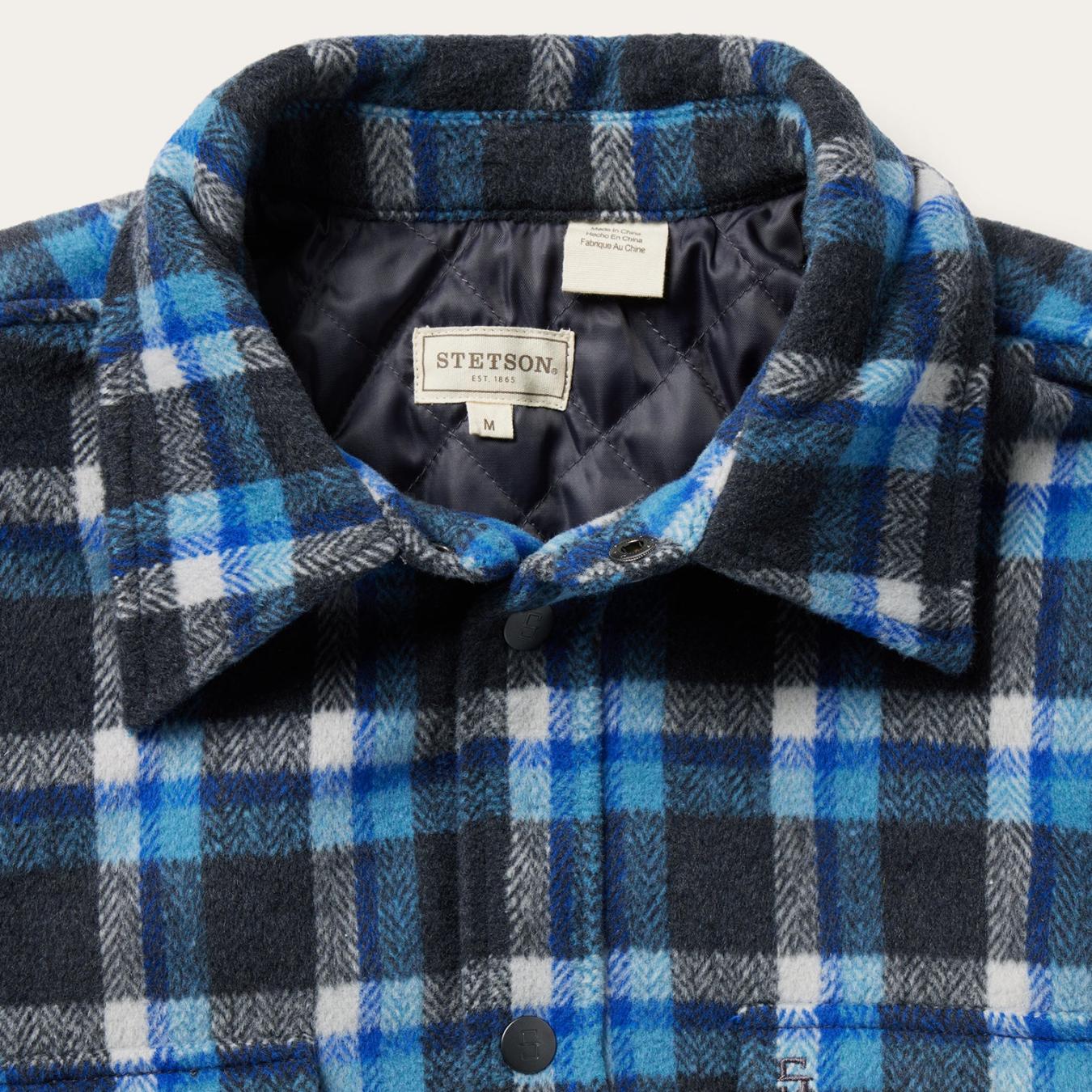 Men Jackets | Stetson Blue Plaid Quilted Shirt Jacket Blue