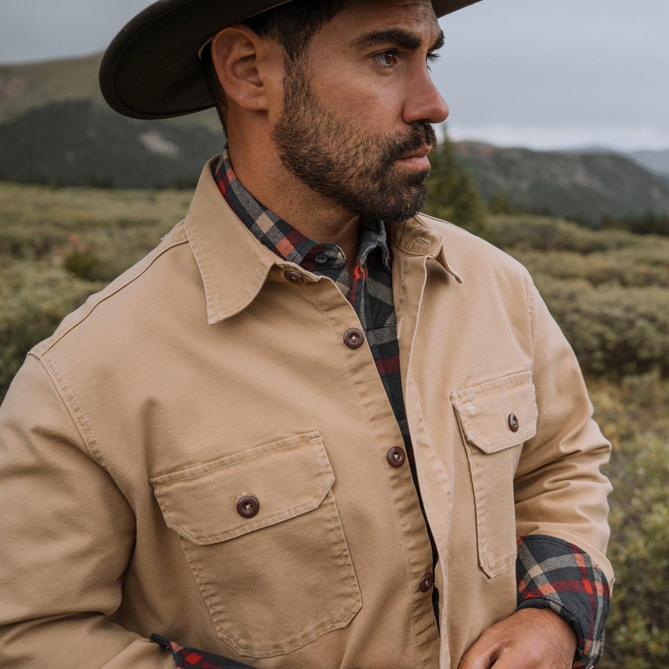 Men Jackets | Stetson Camel Stretch Canvas Shirt Jacket Brown
