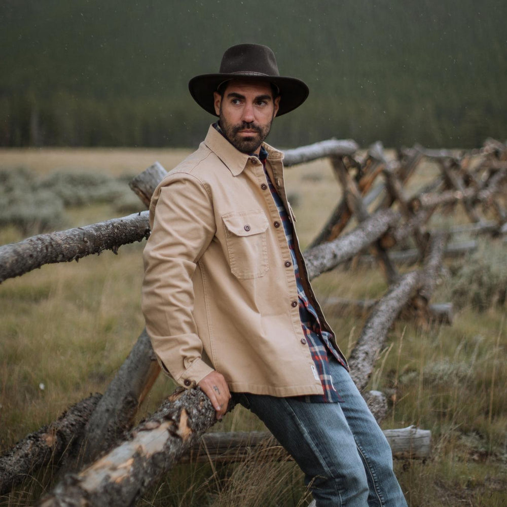Men Jackets | Stetson Camel Stretch Canvas Shirt Jacket Brown