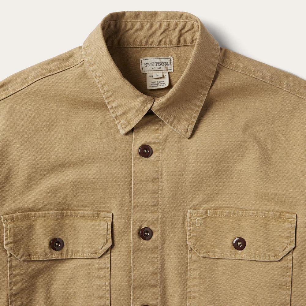 Men Jackets | Stetson Camel Stretch Canvas Shirt Jacket Brown