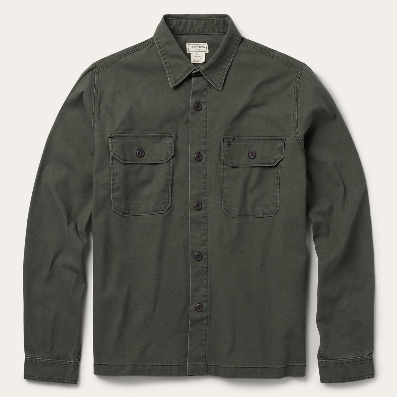 Men Jackets | Stetson Stretch Canvas Jac-Shirt Green
