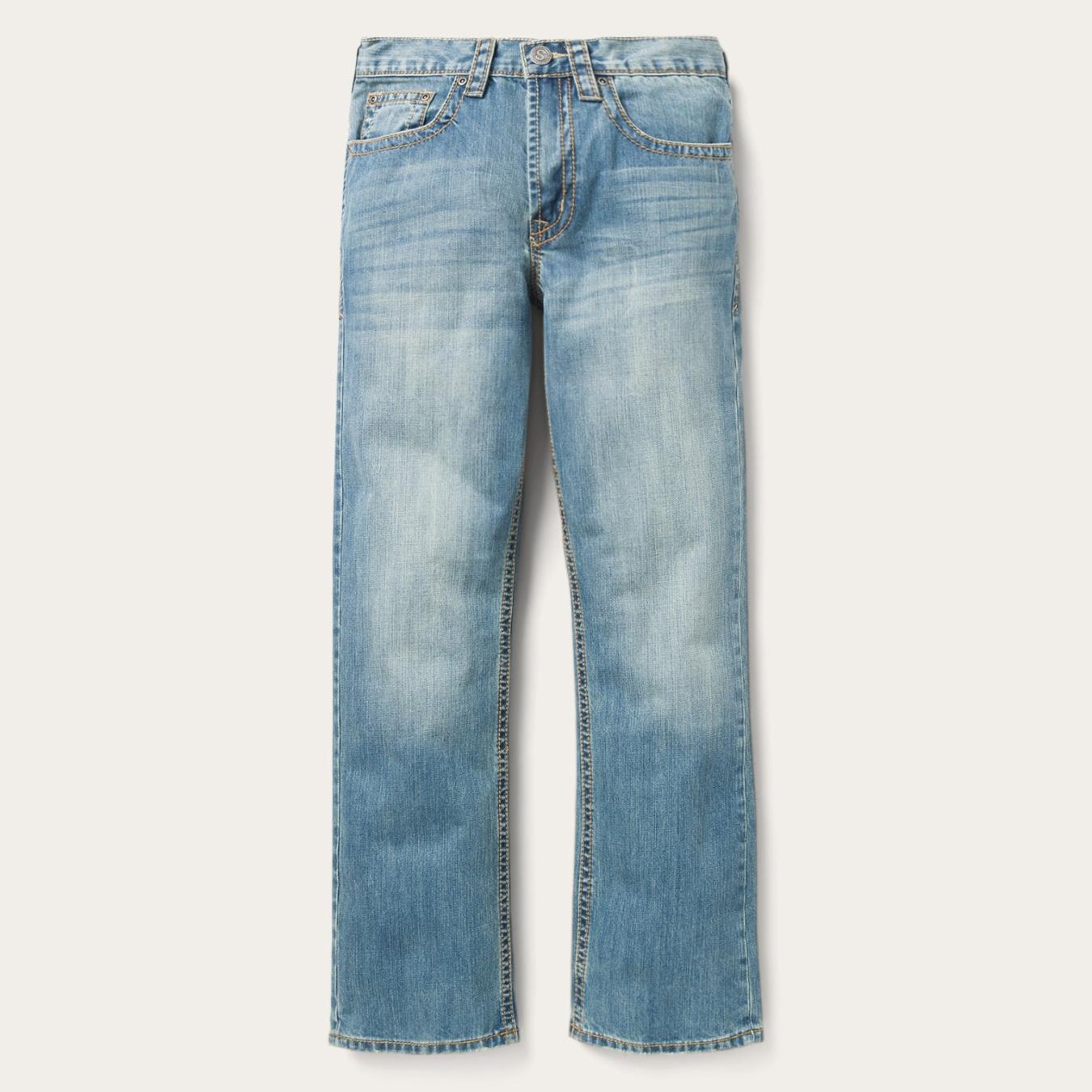 Men Modern Cut | Stetson 1520 Fit Light Wash Jeans With Tacking Blue