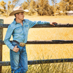 Men Modern Cut | Stetson 1520 Fit Light Wash Jeans With Tacking Blue