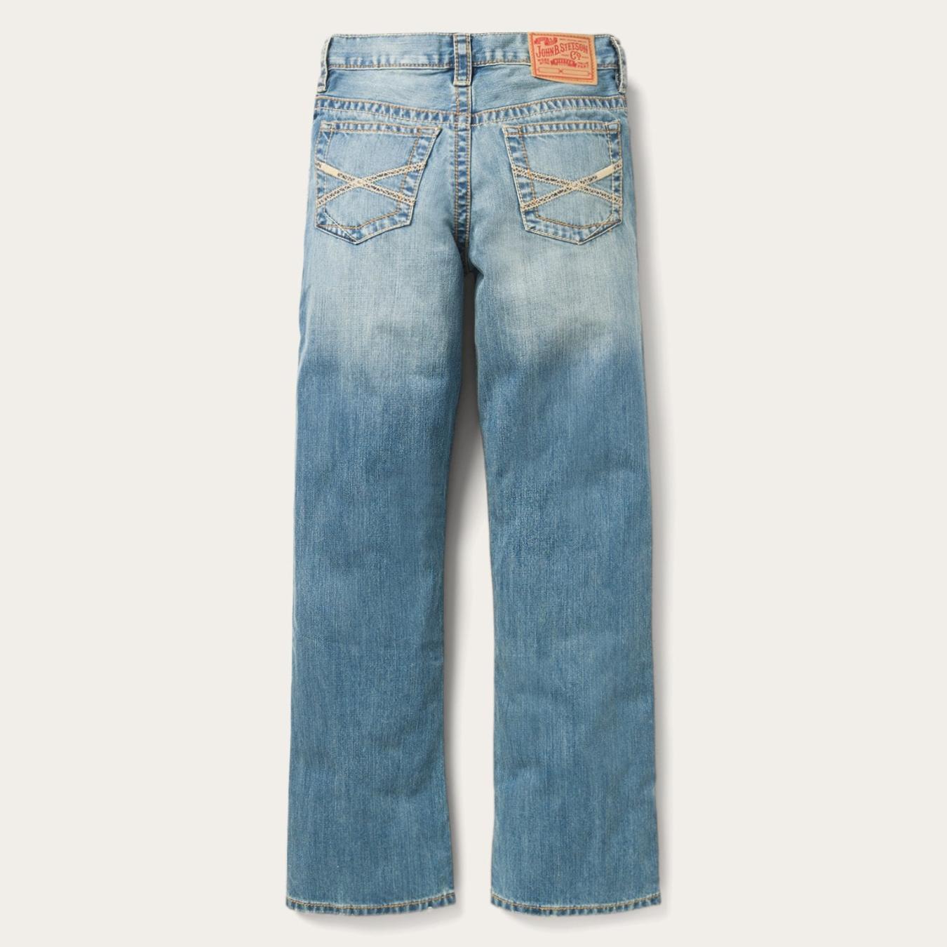 Men Modern Cut | Stetson 1520 Fit Light Wash Jeans With Tacking Blue
