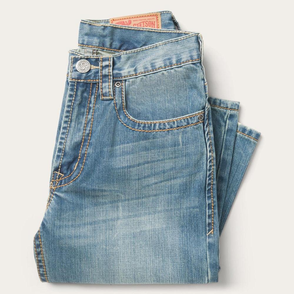 Men Modern Cut | Stetson 1520 Fit Light Wash Jeans With Tacking Blue