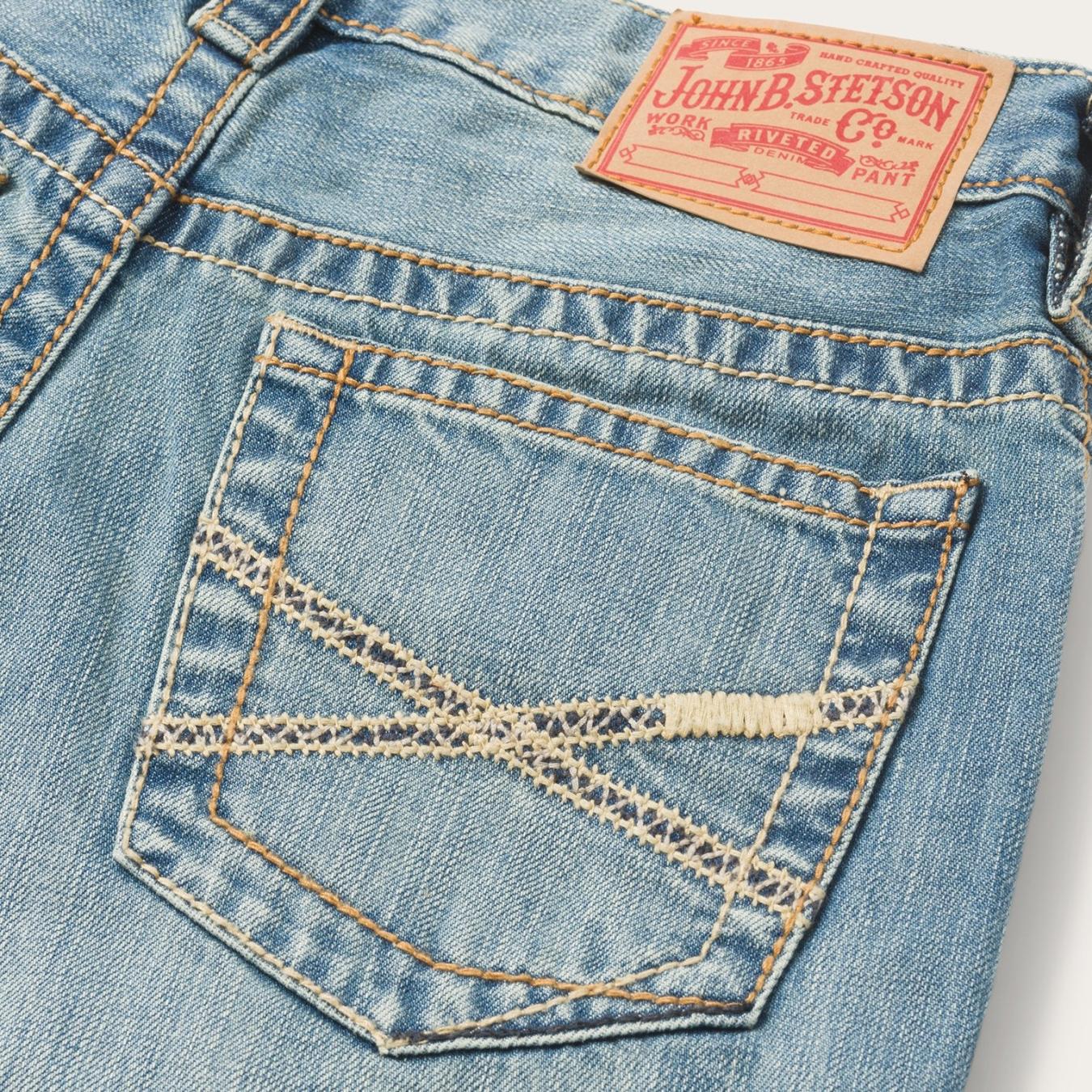 Men Modern Cut | Stetson 1520 Fit Light Wash Jeans With Tacking Blue